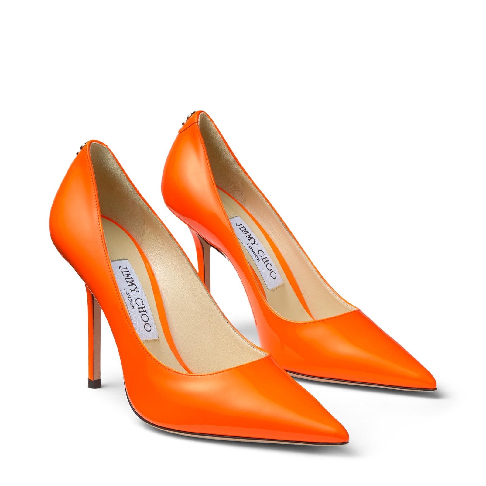 Jimmy Choo Love 100 Neon Orange Patent Leather Pumps Size 36.5 Eu